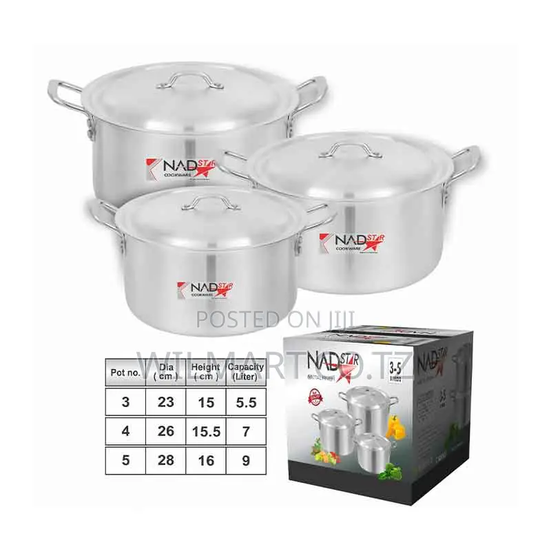 Wilmart Cookware Set 3pcs Set With Lid Handle Metal Finish Sufuria 5
