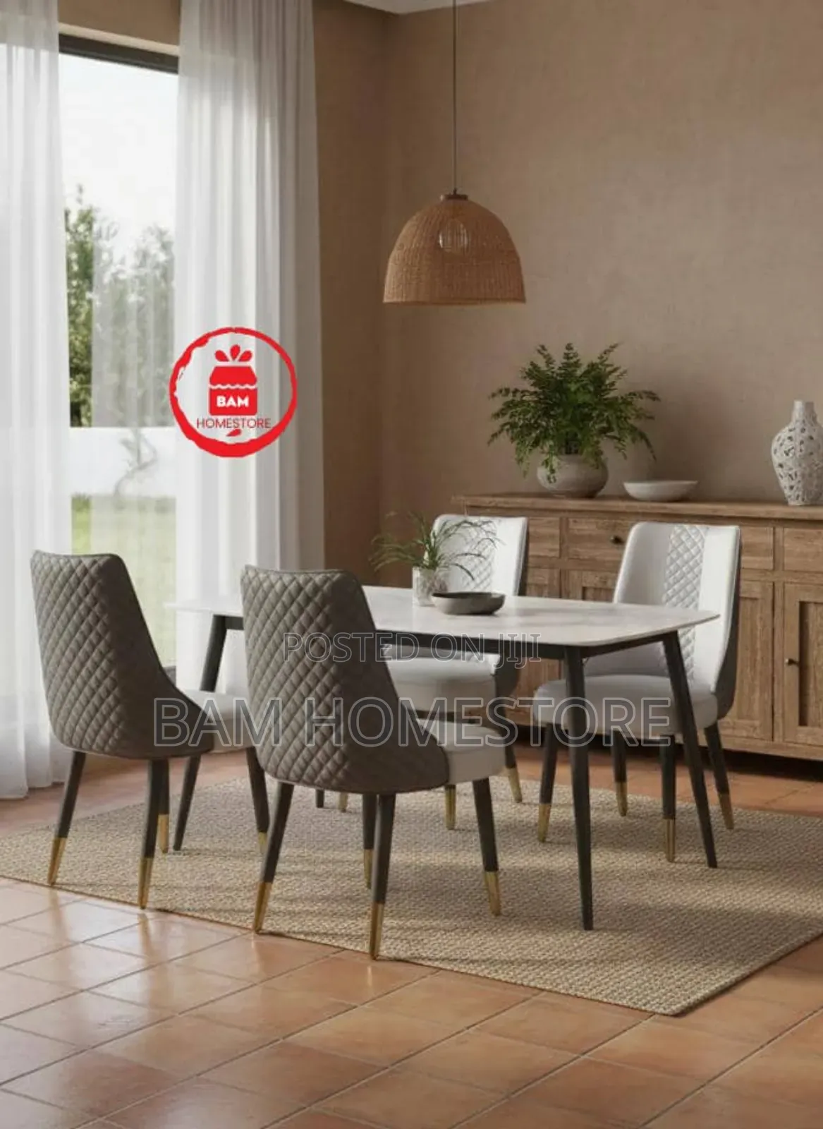 Modern Luxury 4-Seater Marble Top Dining Table Set - Meza Ya Chakula