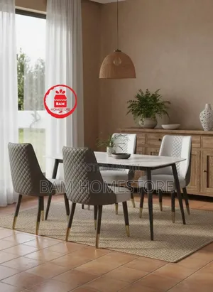 Modern Luxury 4-Seater Marble Top Dining Table Set - Meza Ya Chakula
