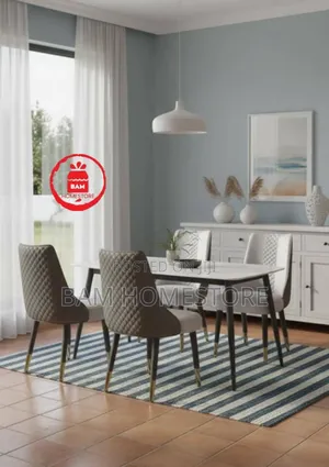 Modern Luxury 4-Seater Marble Top Dining Table Set - Meza Ya Chakula