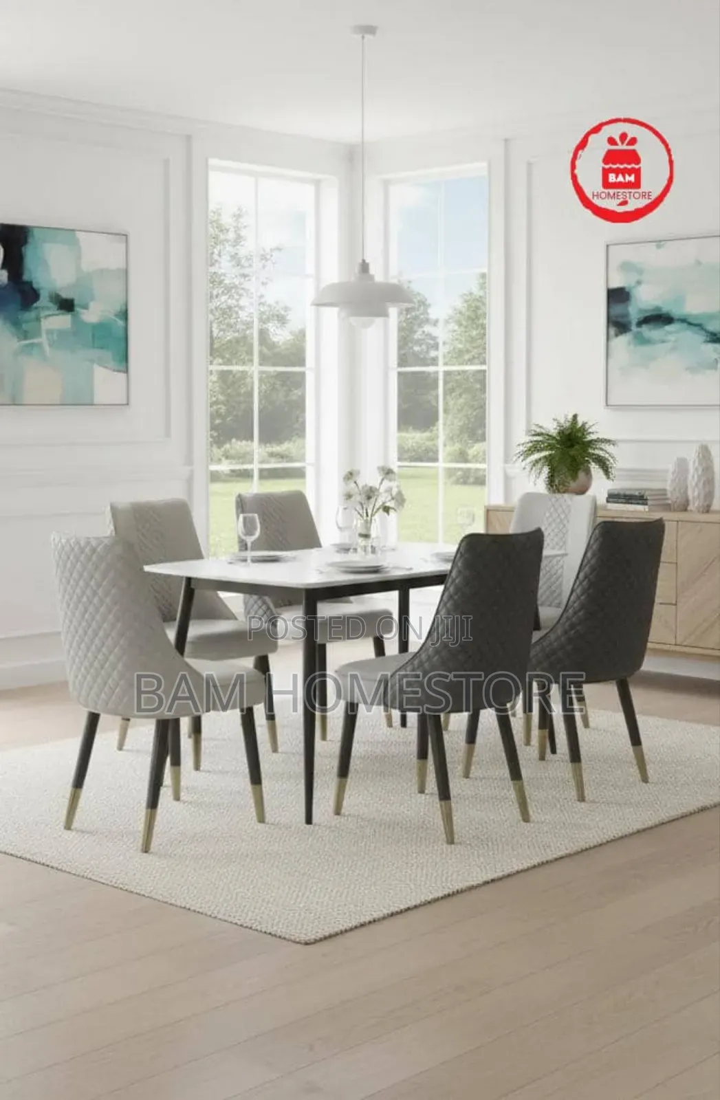 Modern Luxury 6-Seater Marble Top Dining Table Set - Meza Ya Chakula