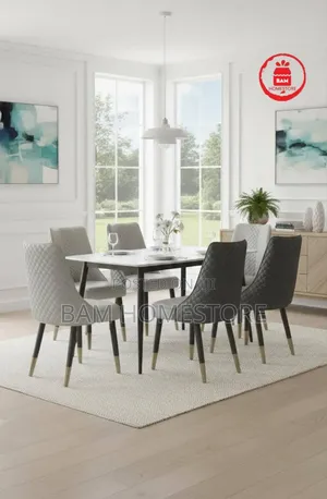 Modern Luxury 6-Seater Marble Top Dining Table Set - Meza Ya Chakula