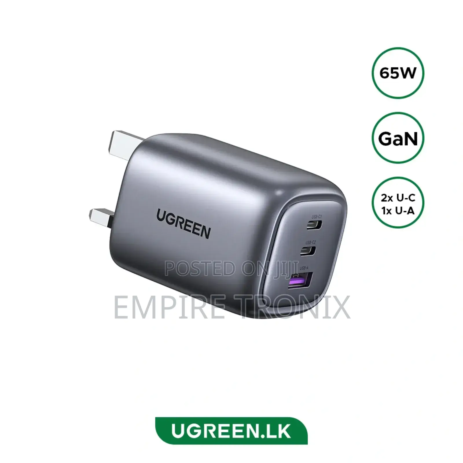 Ugreen Nexode 65w Wall Charger – 2 Usb‐C + 1 Usb‐A – Space Gray