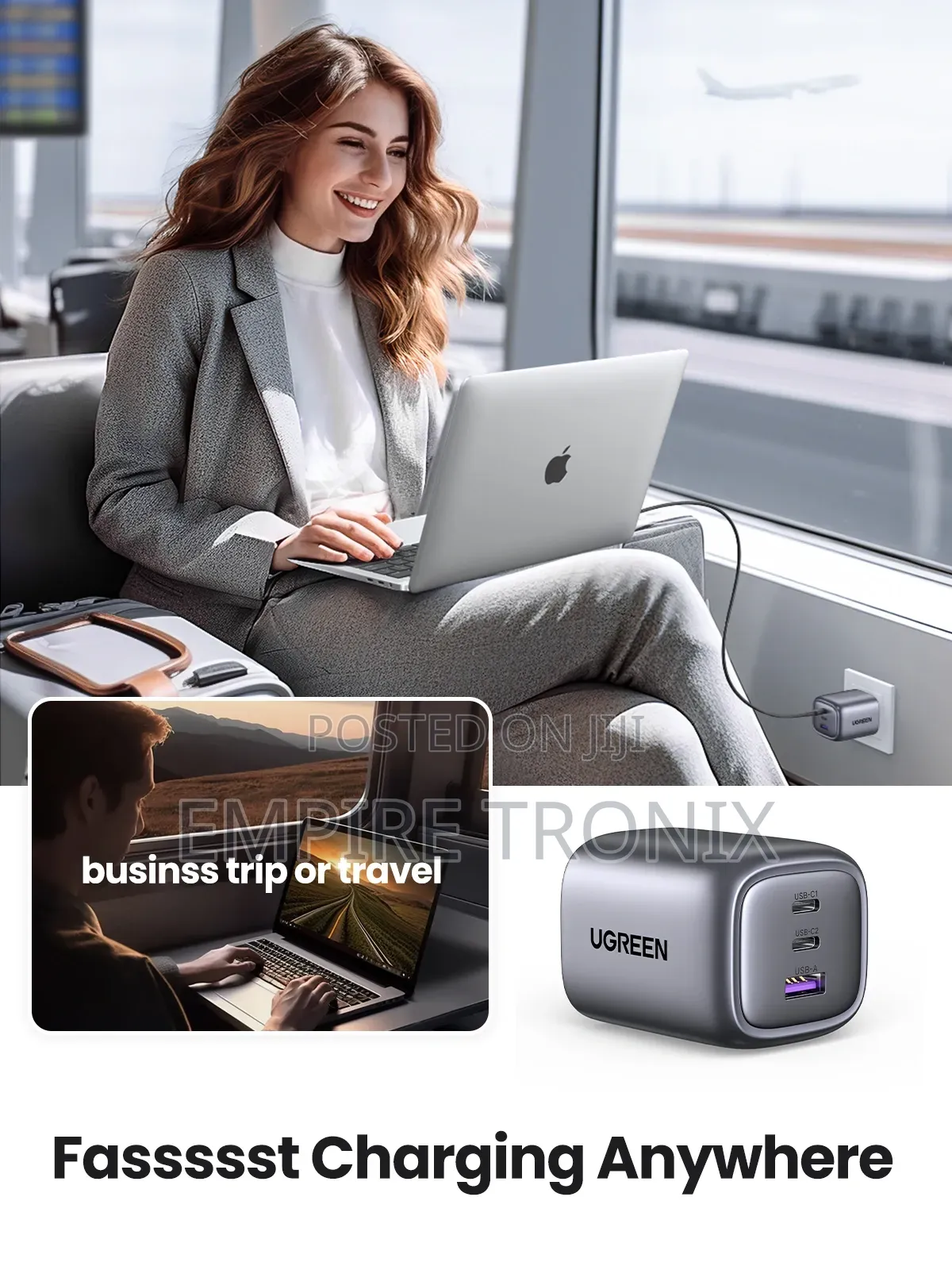 Ugreen Nexode 65w Wall Charger – 2 Usb‐C + 1 Usb‐A – Space Gray