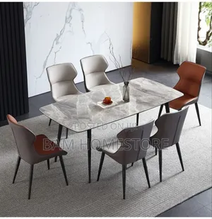Luxury 6-Seater Grey Marble Dining Table Set -