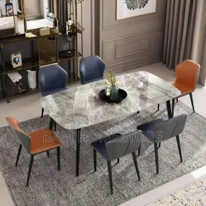 Luxury 6-Seater Grey Marble Dining Table Set -