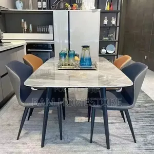 Luxury 6-Seater Grey Marble Dining Table Set -