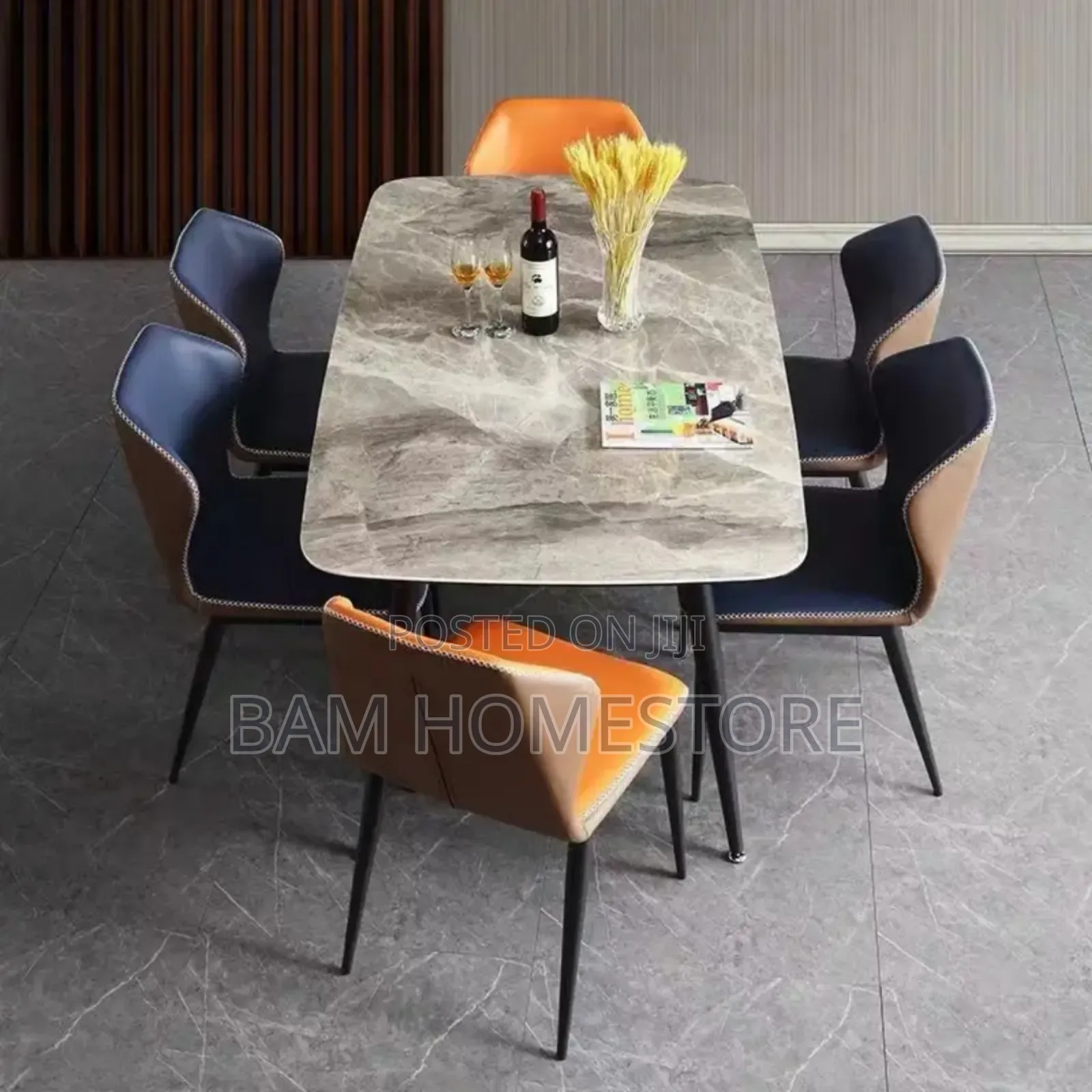 Luxury 6-Seater Grey Marble Dining Table Set -