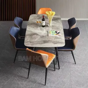 Luxury 6-Seater Grey Marble Dining Table Set -