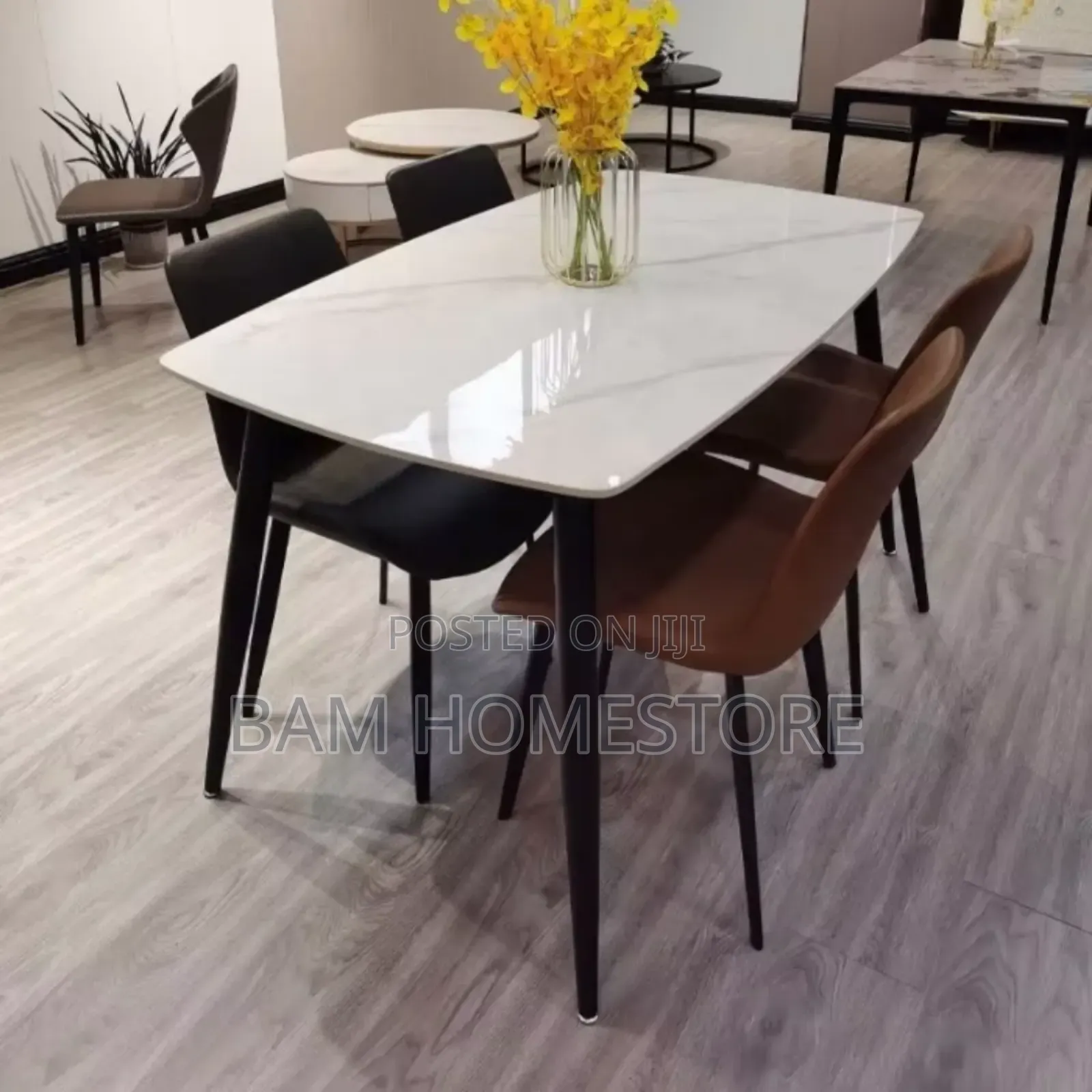 Luxury 6-Seater Grey Marble Dining Table Set -