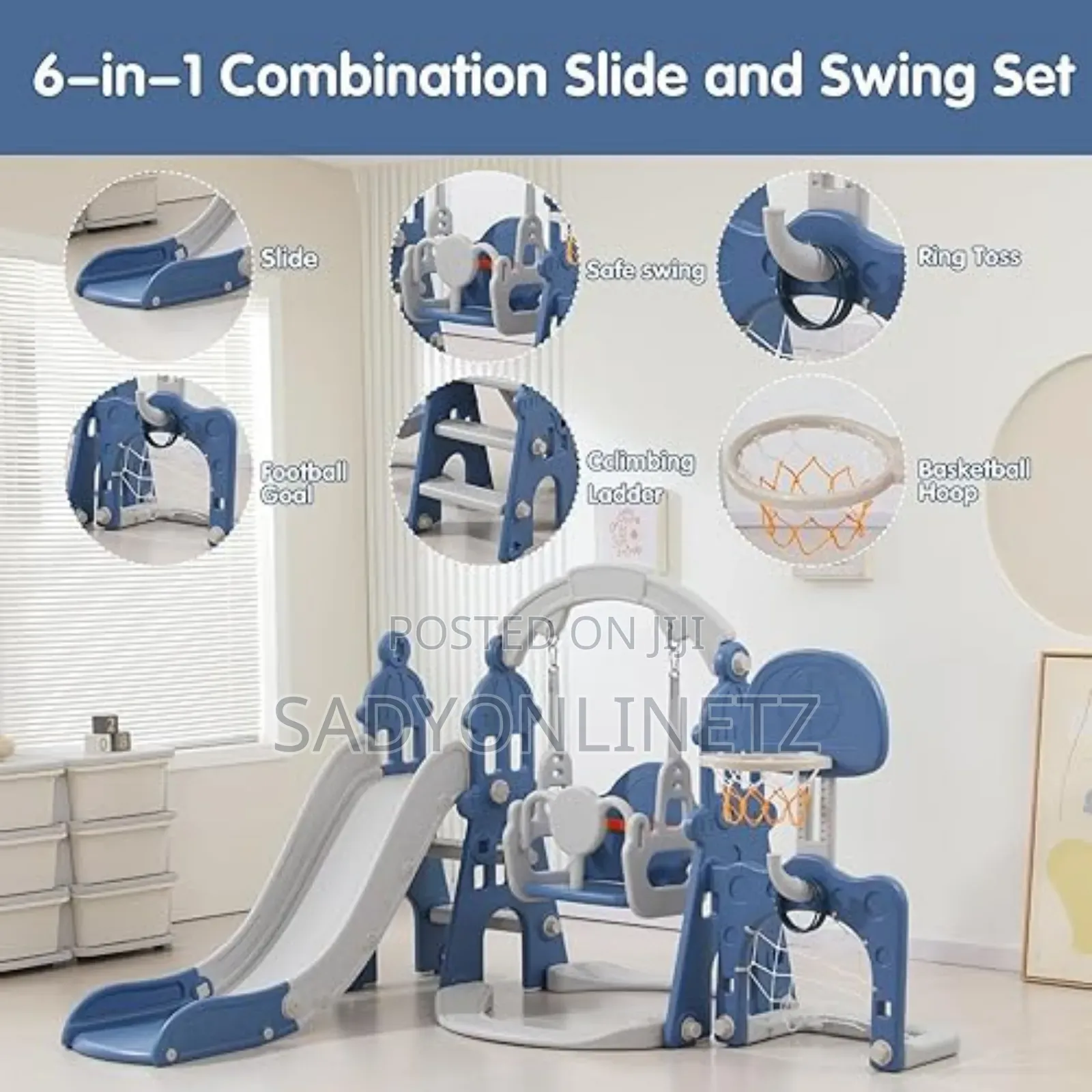 6 In 1 Combination Set Slide And Swing (Football,Basketball,Ringtoss )