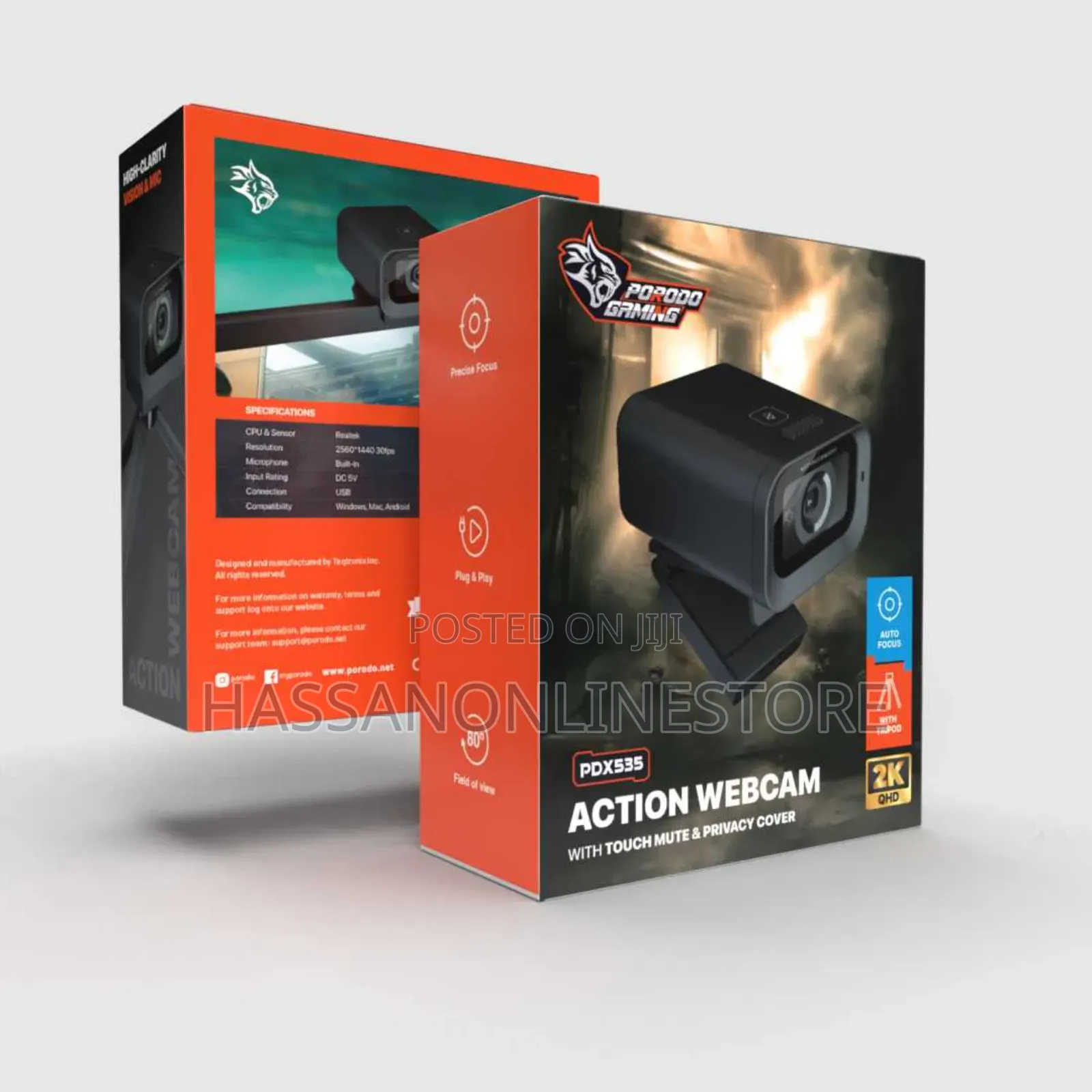 Porodo Gaming 30fps Auto Focus Webcam With in-Built Mic and Tripod