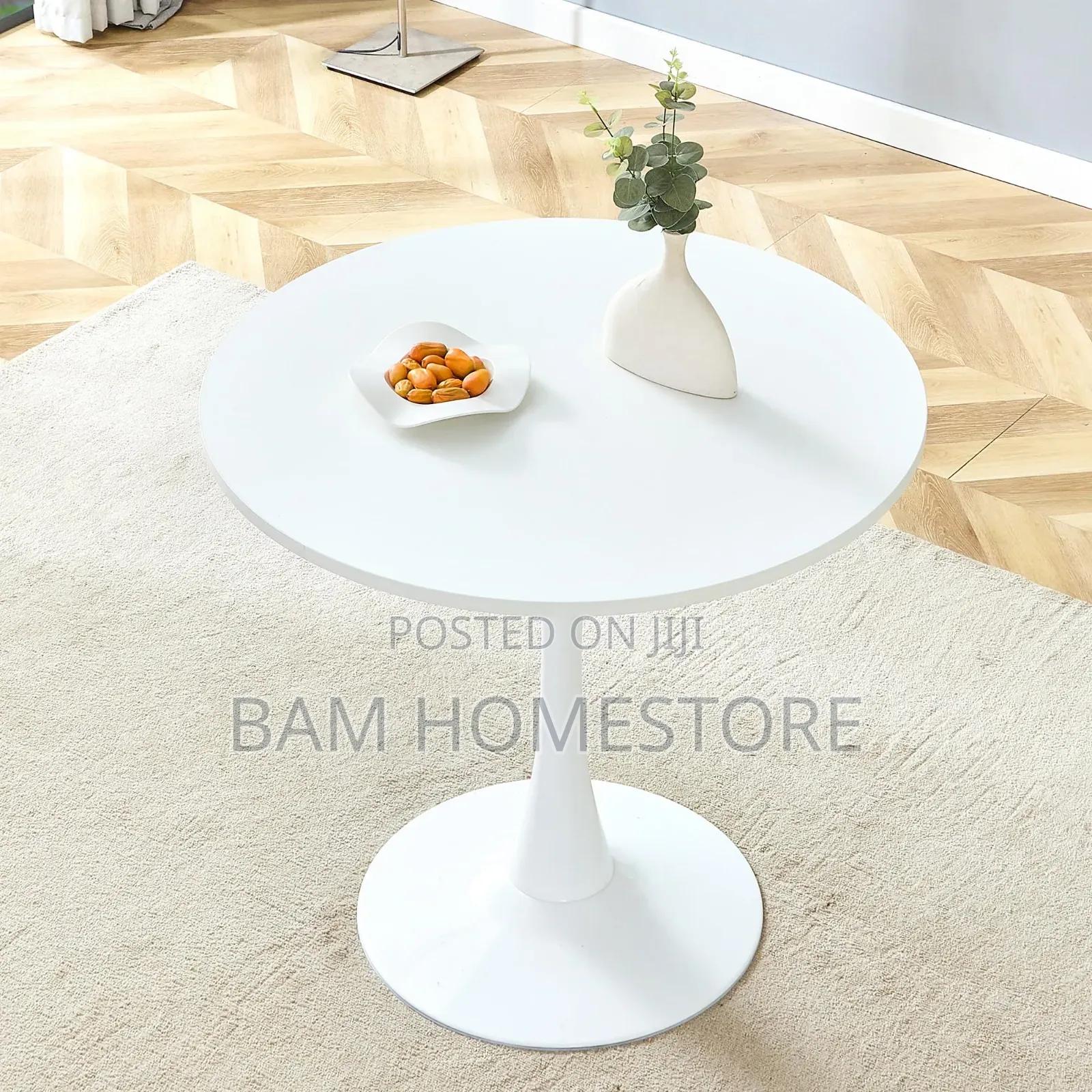 Modern 80cm Marble White Round Table - Meza Ya Duara Ya Kifahari