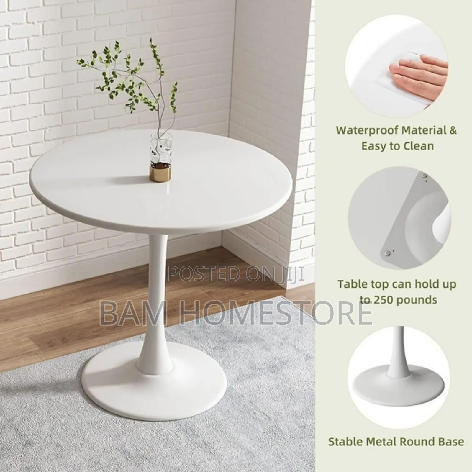 Modern 80cm Marble White Round Table - Meza Ya Duara Ya Kifahari