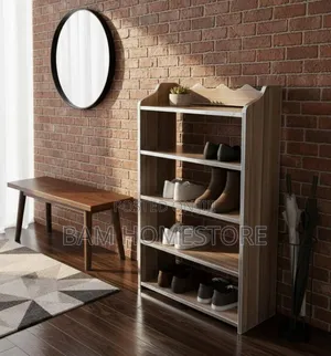 Modern Wood Silver 5-Tier Luxury Shoe Rack Organizer