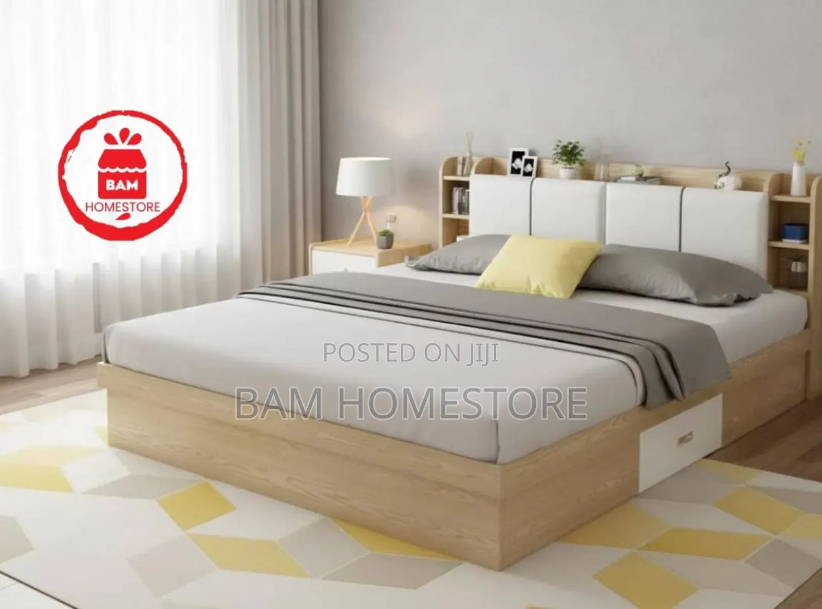 Luxury 5*6 Ft King Size Bed With Hydraulic Storage Headboard Shelves