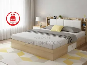 Luxury 5*6 Ft King Size Bed With Hydraulic Storage Headboard Shelves