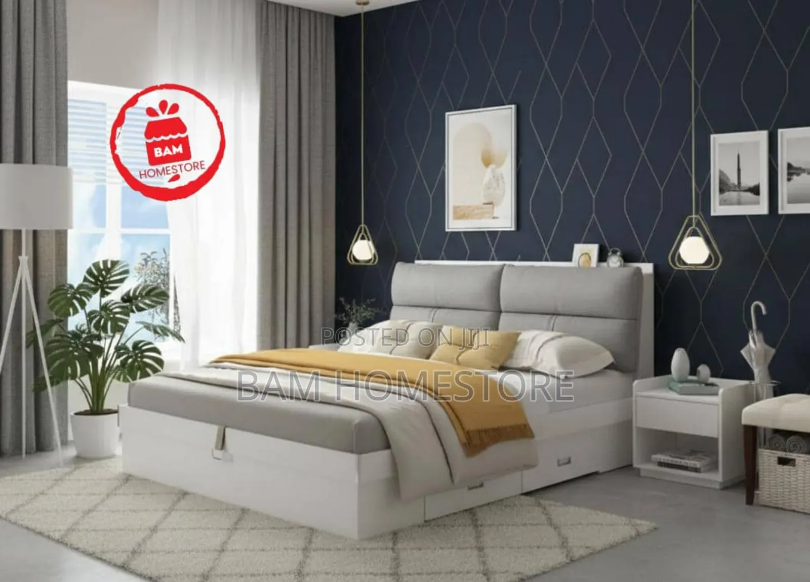 Modern White Luxury King Size Bed (5*6fts) With Soft Tufted Headboard