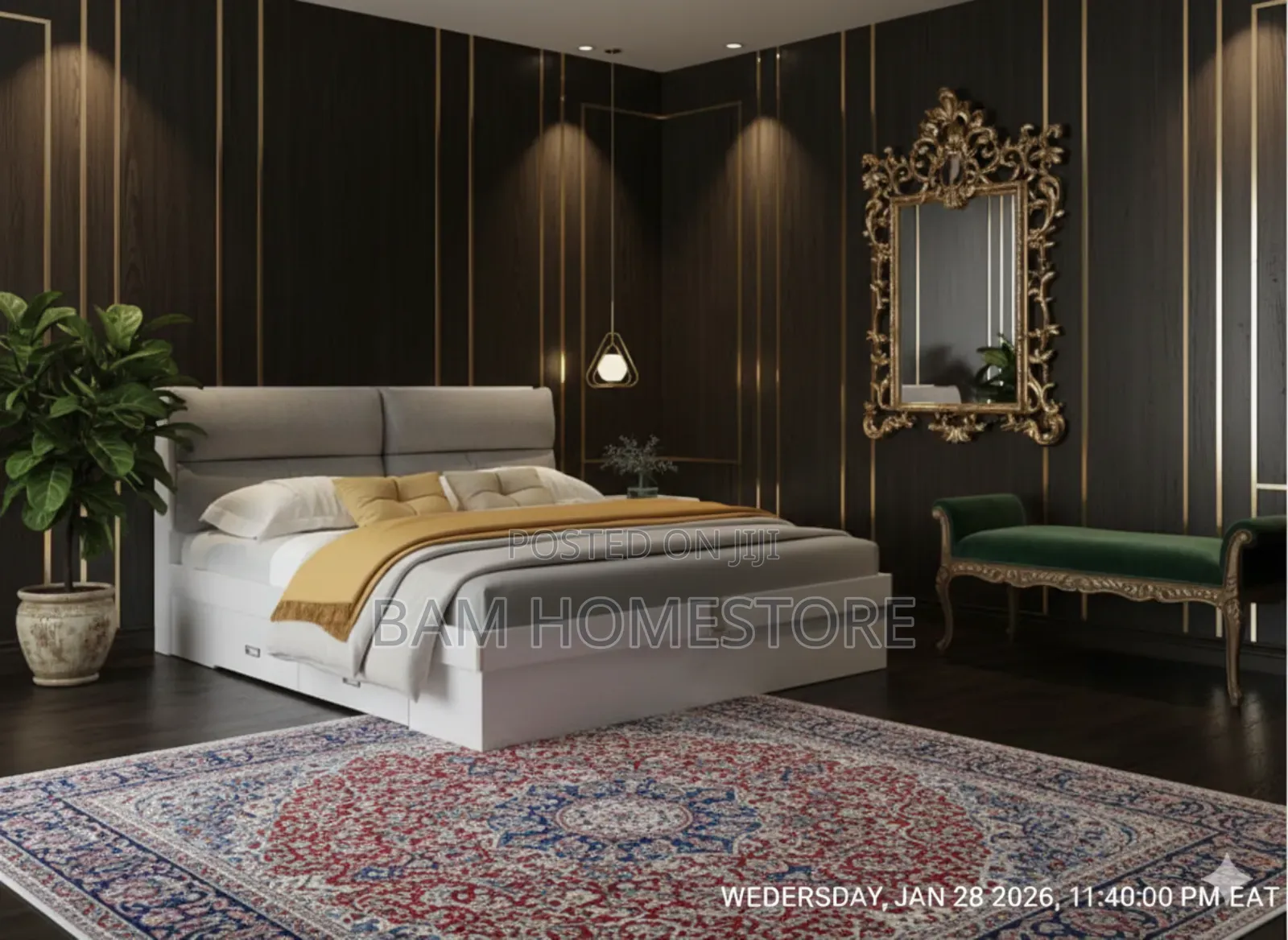 Modern White Luxury King Size Bed (5*6fts) With Soft Tufted Headboard