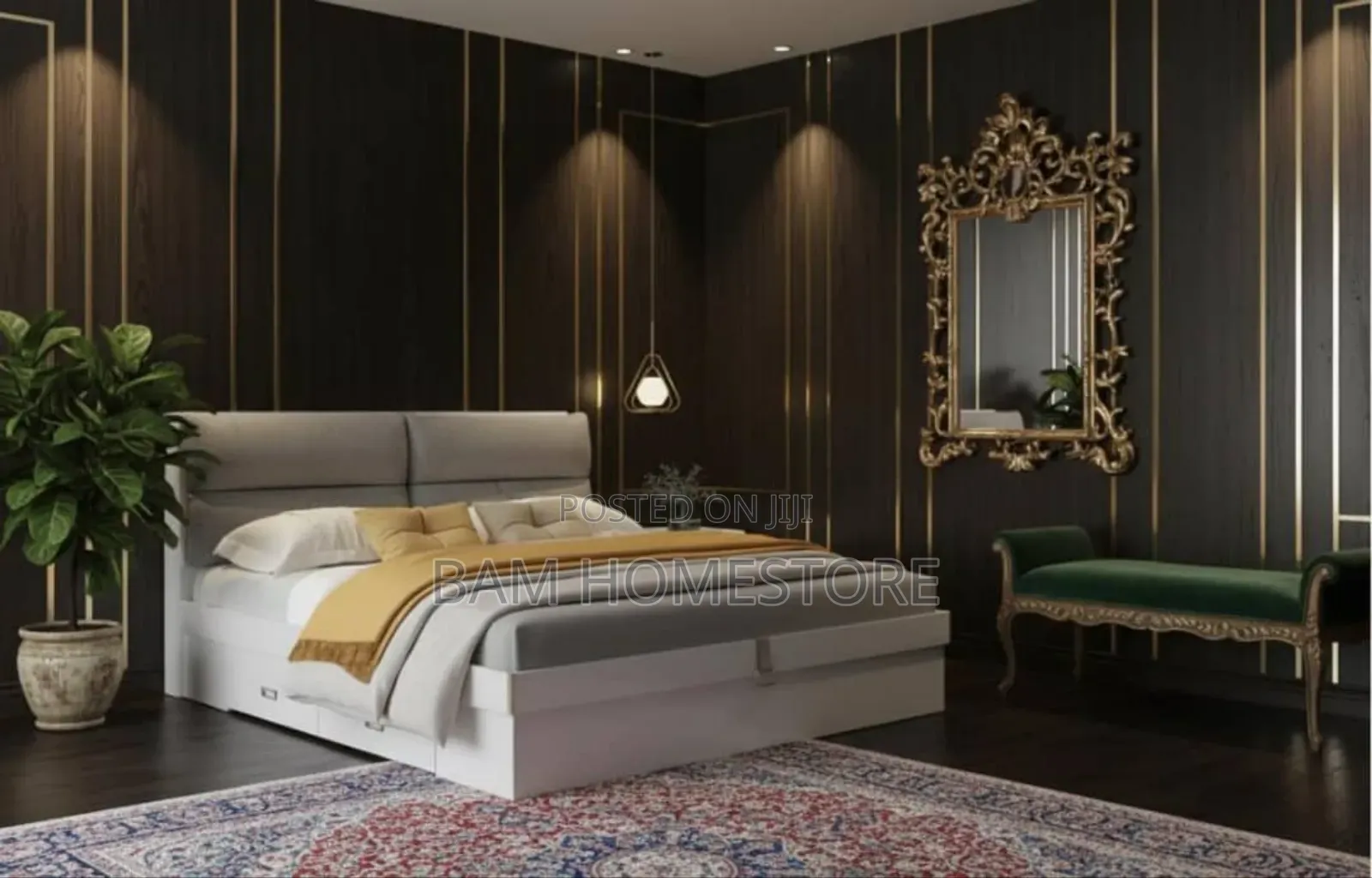Modern White Luxury King Size Bed (5*6fts) With Soft Tufted Headboard