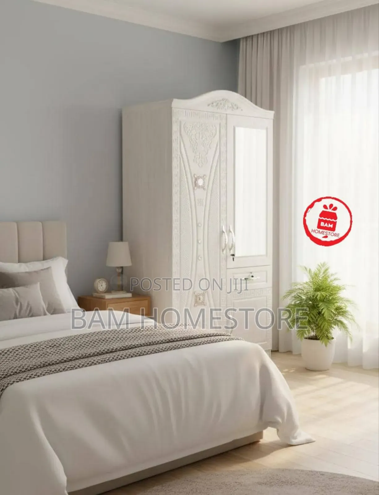 Imported Wooden 2-Door Wardrobe With Mirror / Kabati La Nguo Milango 2