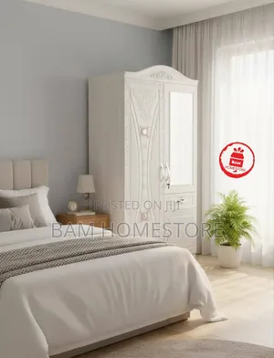 Imported Wooden 2-Door Wardrobe With Mirror / Kabati La Nguo Milango 2