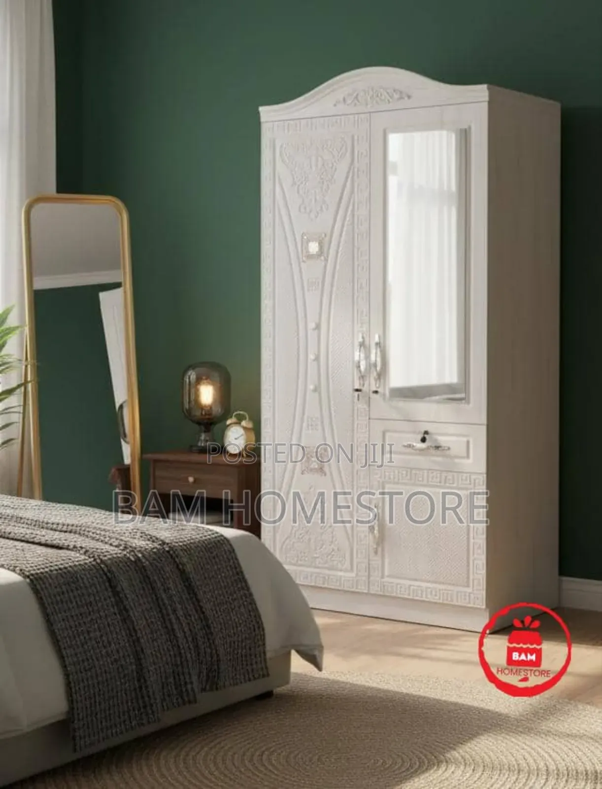 Imported Wooden 2-Door Wardrobe With Mirror / Kabati La Nguo Milango 2