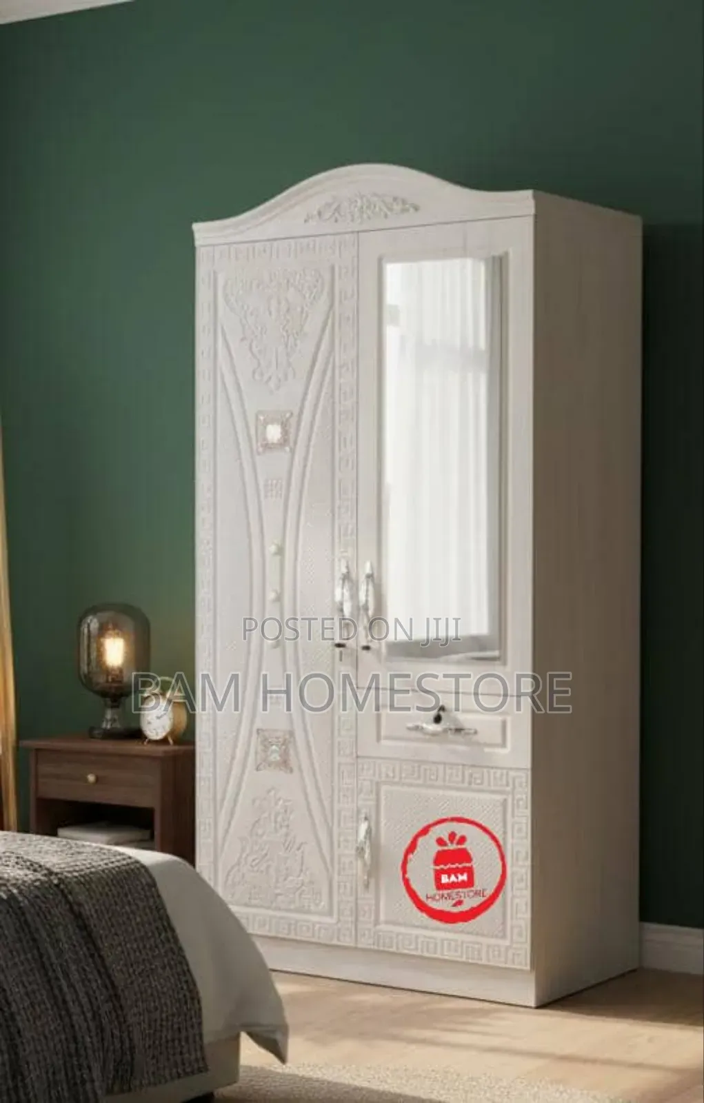 Imported Wooden 2-Door Wardrobe With Mirror / Kabati La Nguo Milango 2