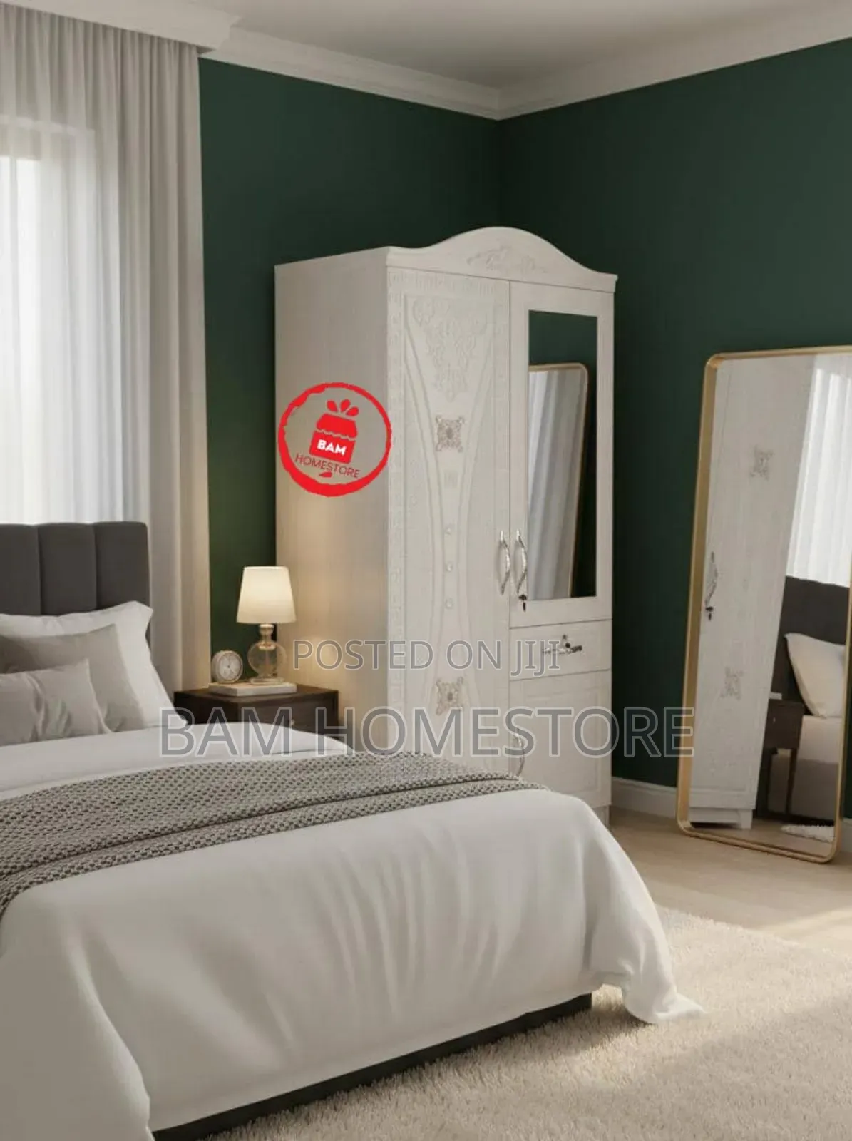 Imported Wooden 2-Door Wardrobe With Mirror / Kabati La Nguo Milango 2