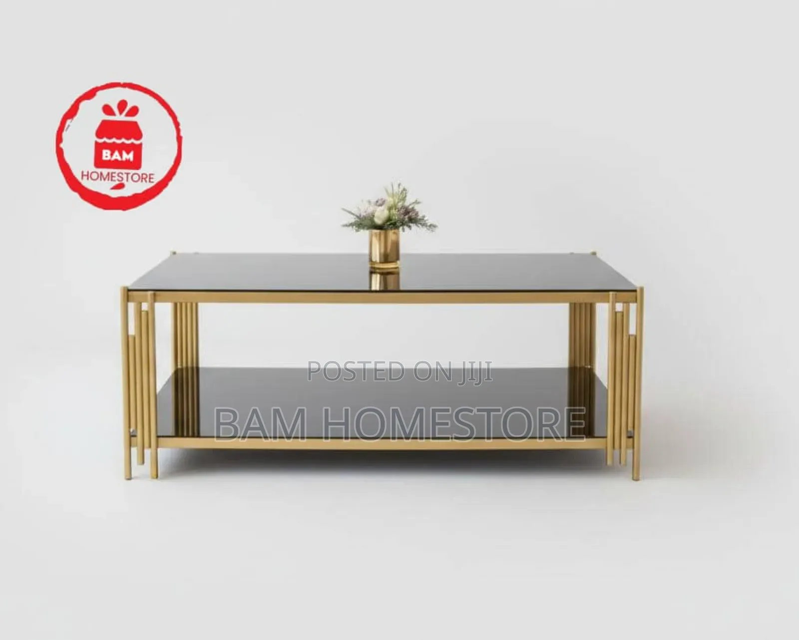 Luxury Black Glass Coffee Table - Modern Gold Frame Meza