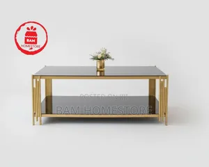 Luxury Black Glass Coffee Table - Modern Gold Frame Meza