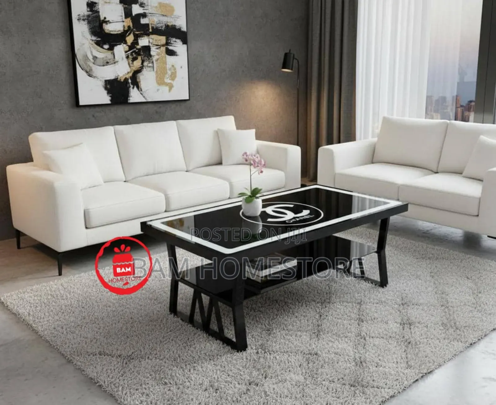 Modern Luxury Channel Design Coffee Table - Black White Meza