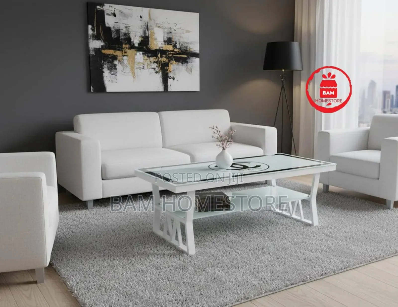 Modern Luxury Channel Design Coffee Table - Black White Meza