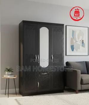 Modern Imported 3-Door Wooden Wardrobe With Mirror - Kabati La Nguo