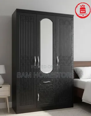 Modern Imported 3-Door Wooden Wardrobe With Mirror - Kabati La Nguo