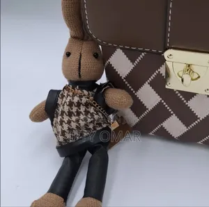 Brown Mini Purse Bag With Rabbit Keychain