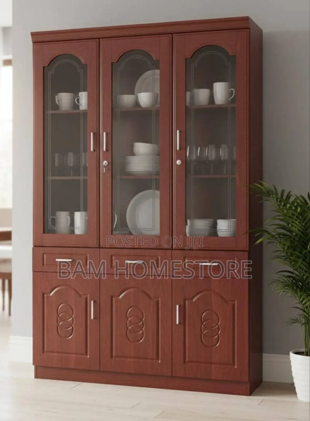 Luxury 3-Door Modern Glass Cabinet - Kabati La Vyombo La Kisasa