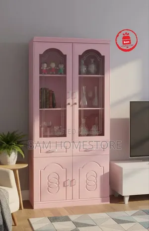 Modern 2-Door Glass Display Cabinet - Kabati Ya Vyombo Ya Kisasa