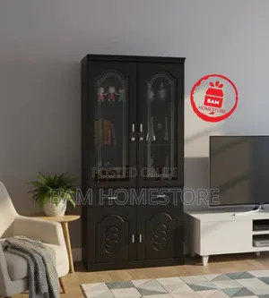 Modern 2-Door Glass Display Cabinet - Kabati Ya Vyombo Ya Kisasa
