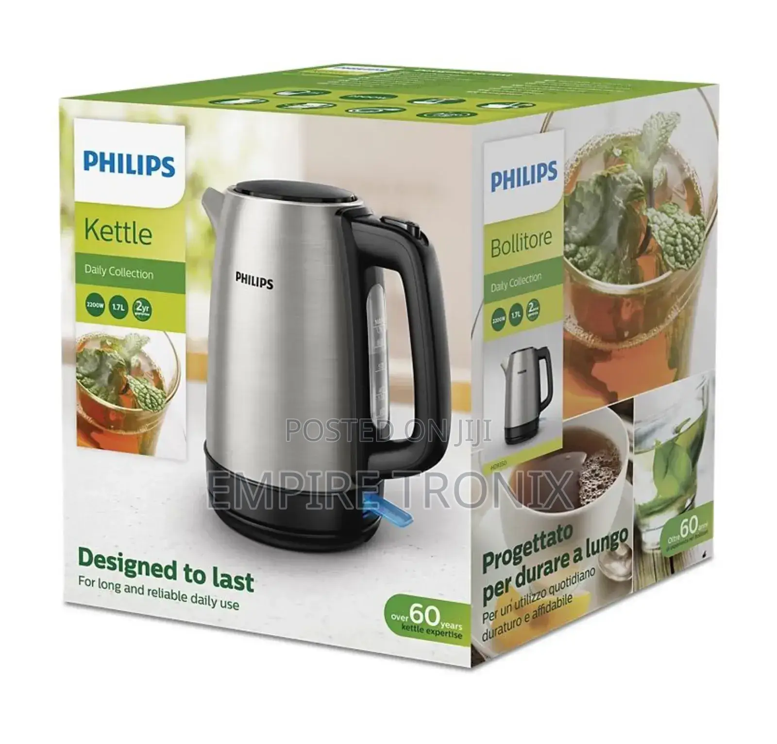 Philips New Daily Metal Kettle (1.7l) – 2200w Stainless Steel Hd9350