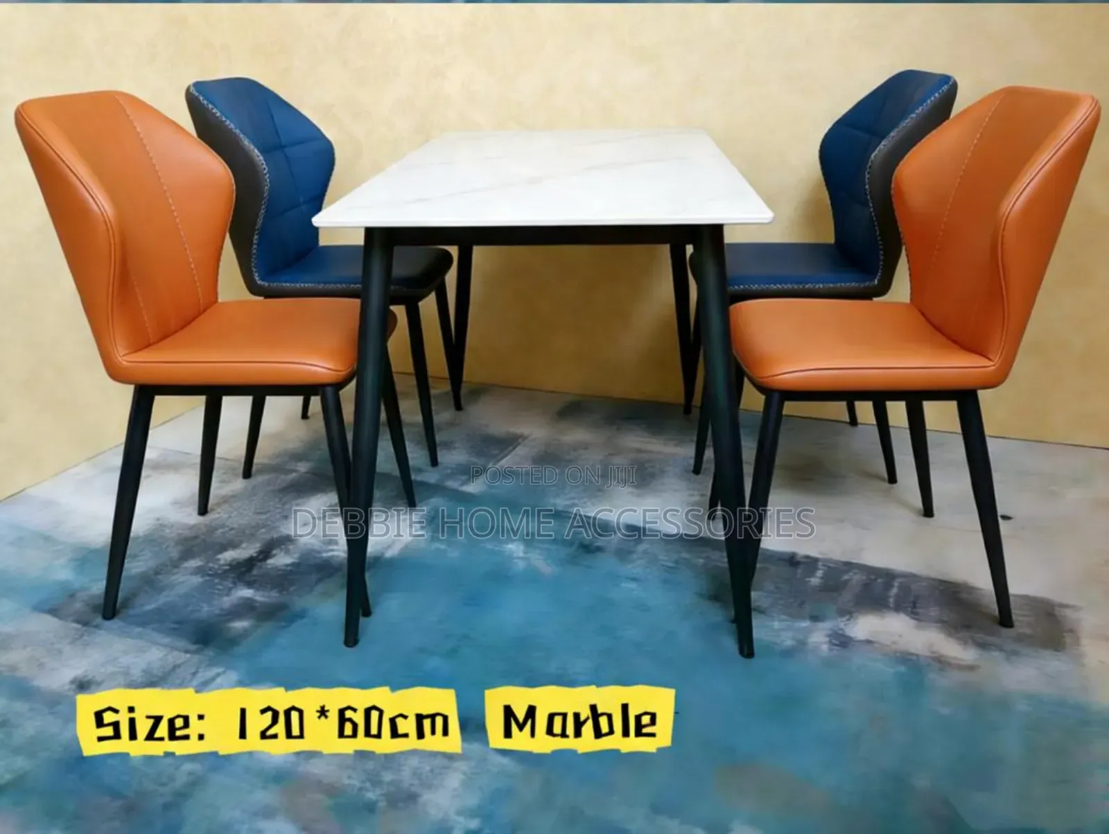 120x60 Cm Marble-Top Table With Butterfly-Back Upholstered 4-Chairs