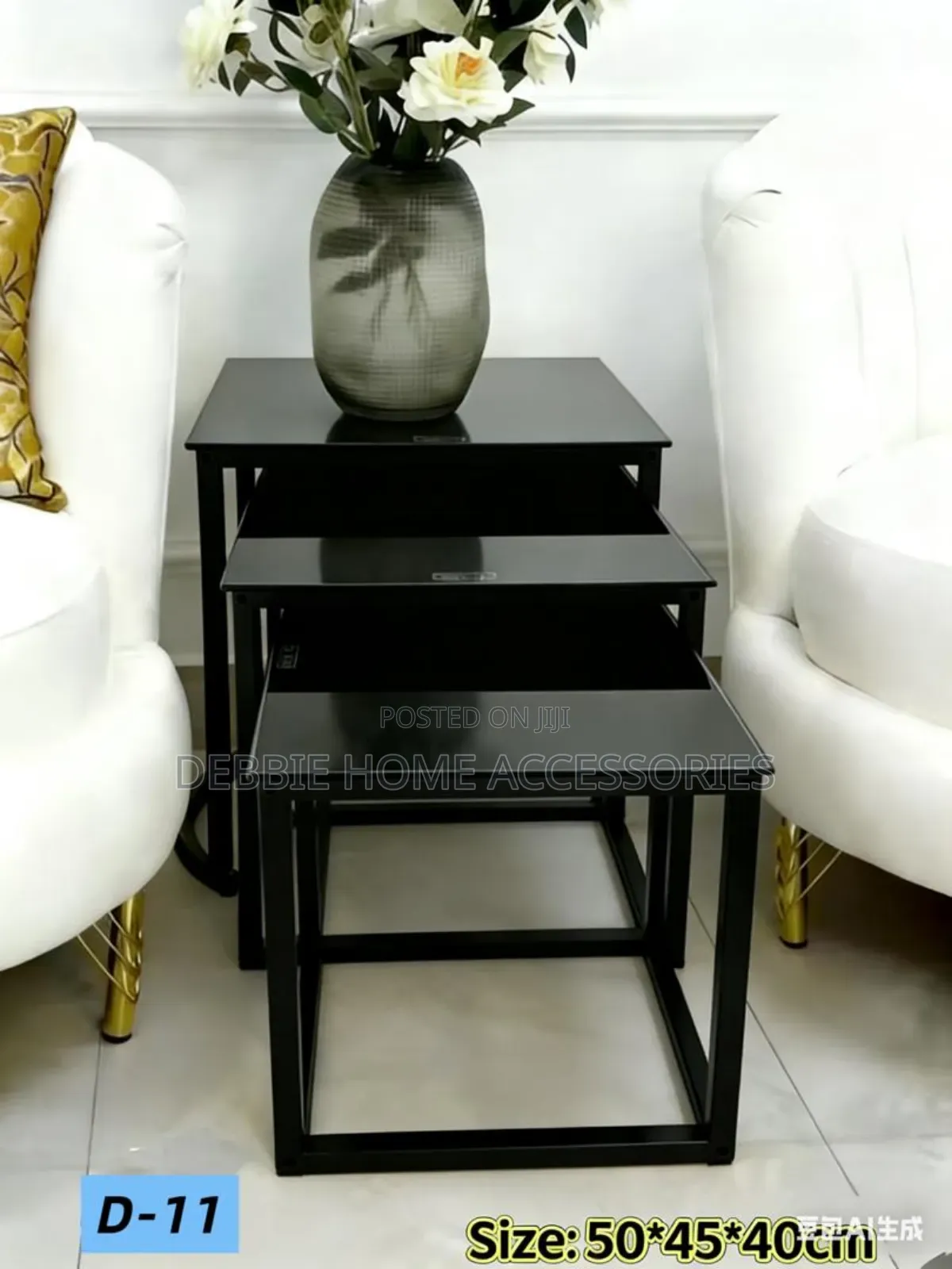 3 in 1 Set of Nesting Tables( Metal Frames and Tempered Glass)