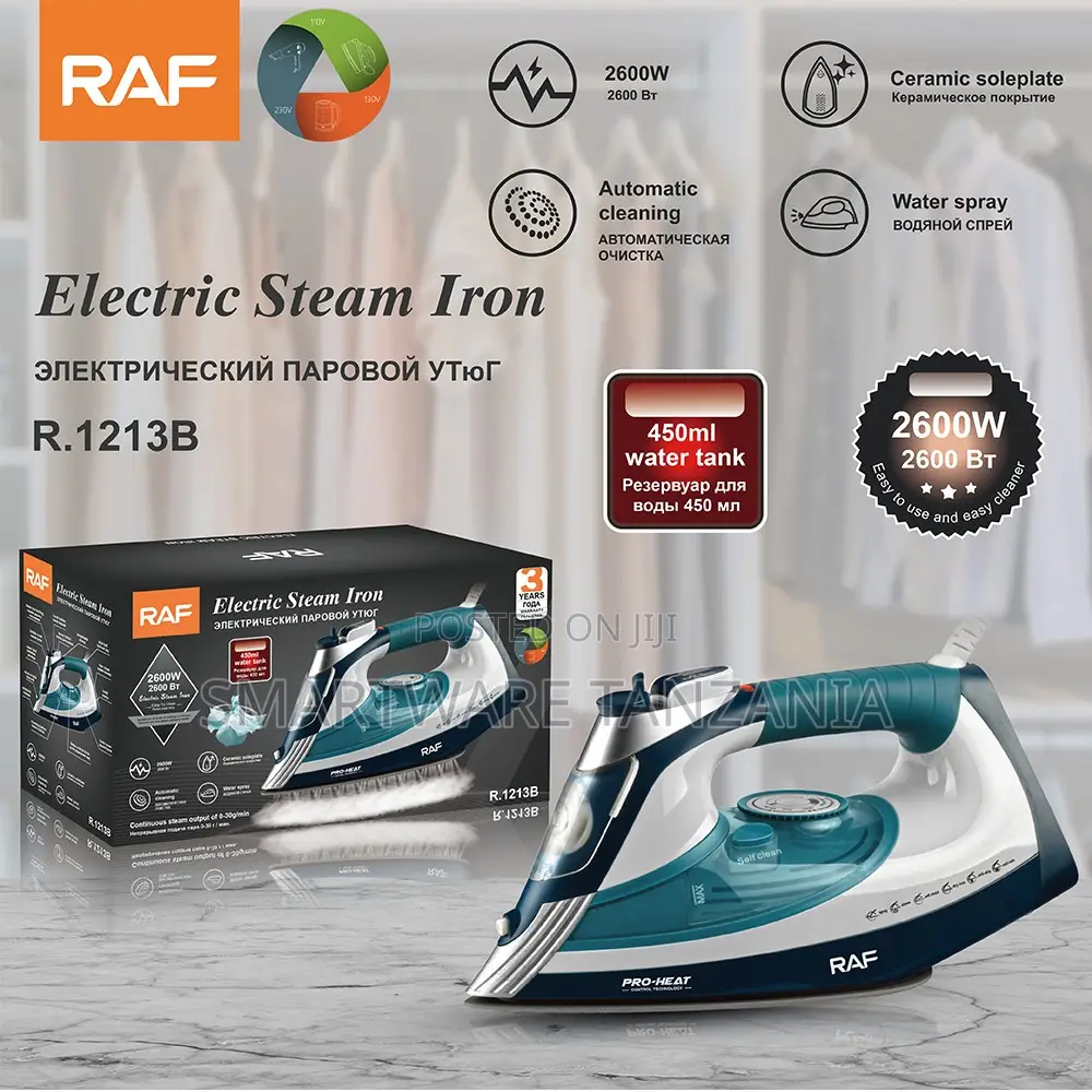 Raf R.1213b Electric Steam Iron 2600w Ceramic Auto Clean Teal