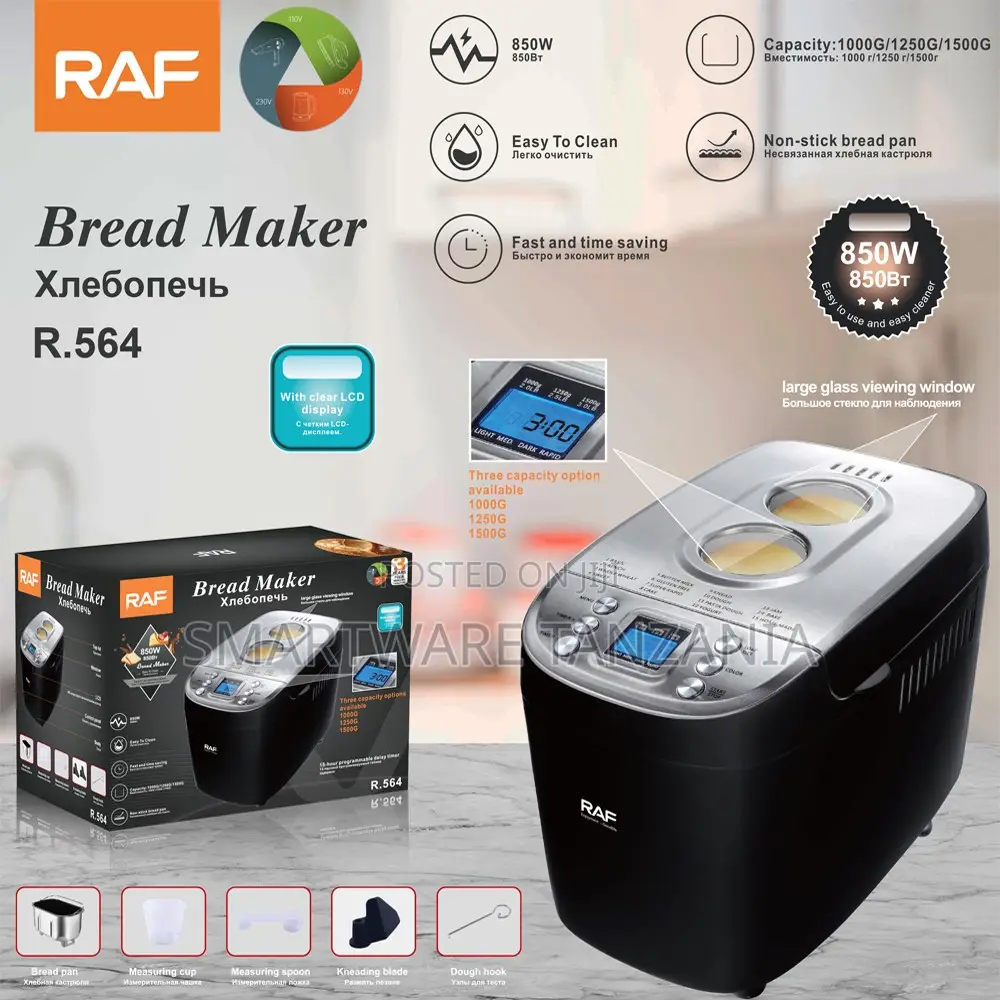 Raf R.564 Bread Maker 850w 3 Capacity Options LCD Display Black