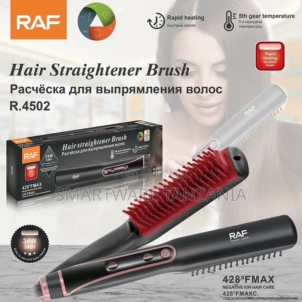 Raf R.4502 Hair Straightener Brush 34w 428f Negative Ion Black