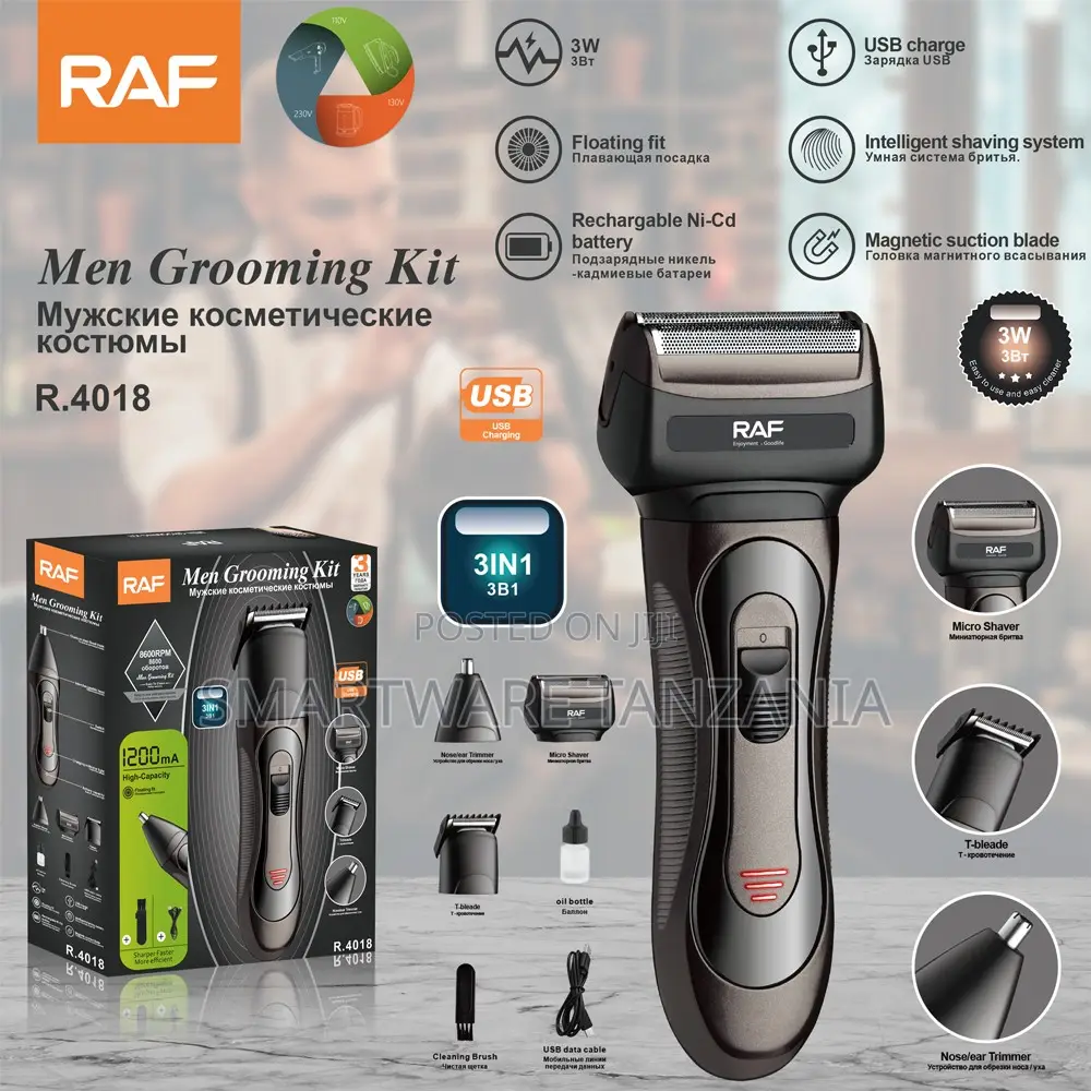 Raf R.4018 Men Grooming Kit 3w 3-in-1 Usb Rechargeable Gray
