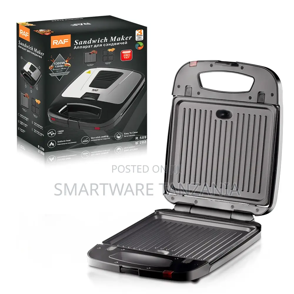 Raf R.589 Sandwich Maker 1300w 2-in-1 Non-stick Plates Gray