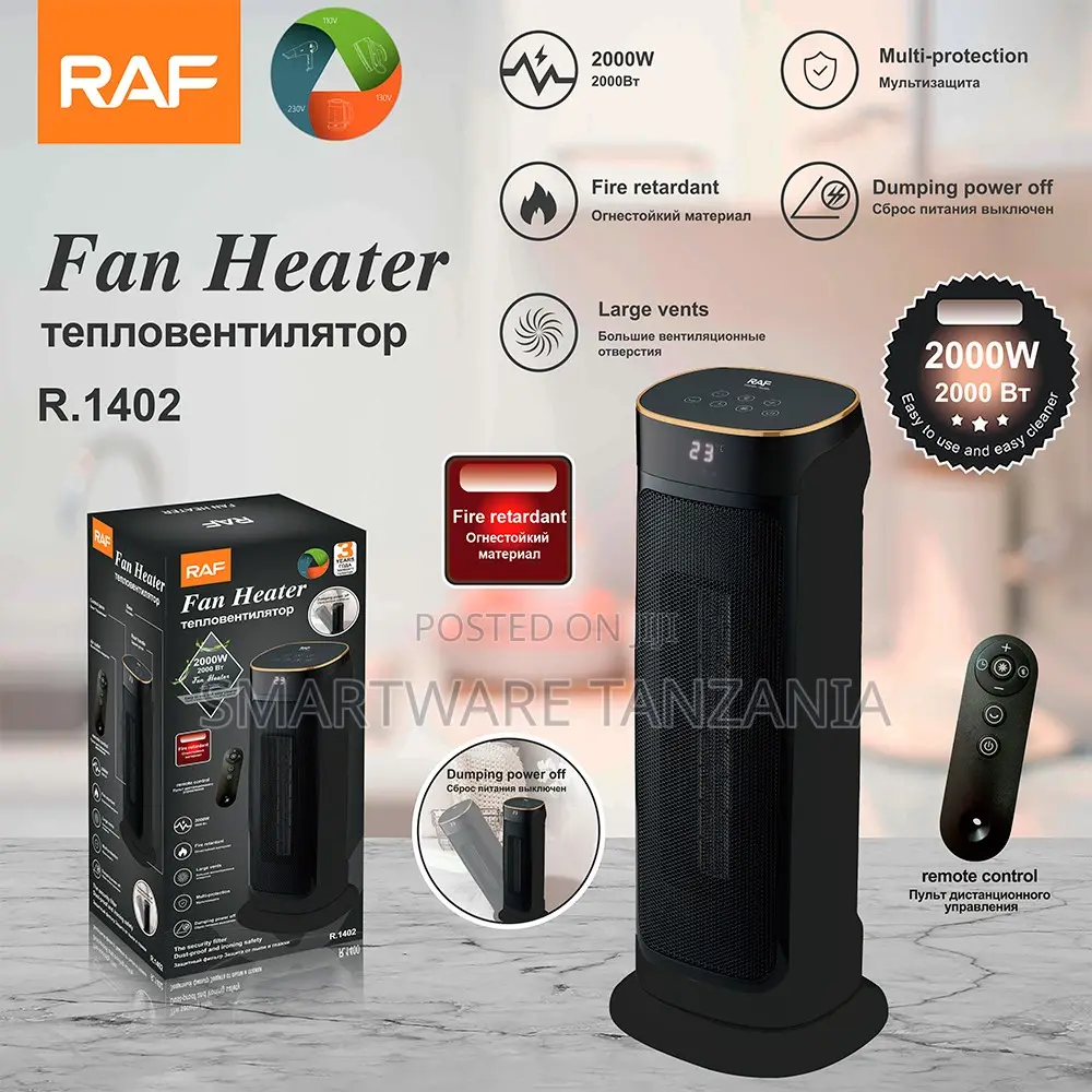 Raf R.1402 Tower Fan Heater 2000w Remote Control Multi-Safety