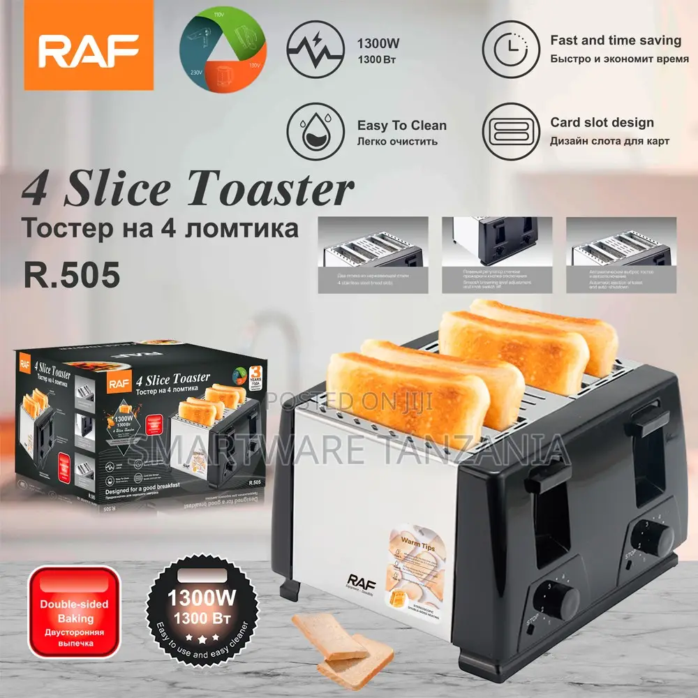 Raf R.505 4-Slice Toaster 1300w Double-Sided Card Slot Black