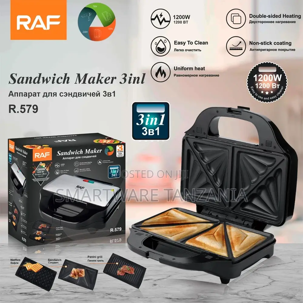 Raf 3-in-1 Sandwich Maker 1200w R.579 Waffle Panini Grill Plates